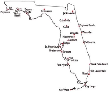 Florida Businesses For Sale - Map of Bradenton, Clearwater, CoCoa Beach, 